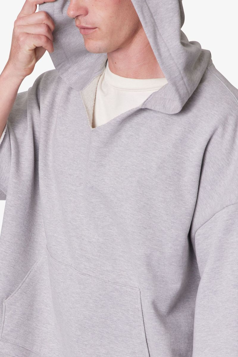 HOODED 3/4 SLEEVE RAG SWEATER MNML