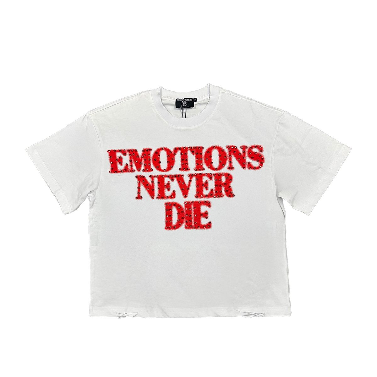 "END" RHINESTONE TEE MIXED EMOTION