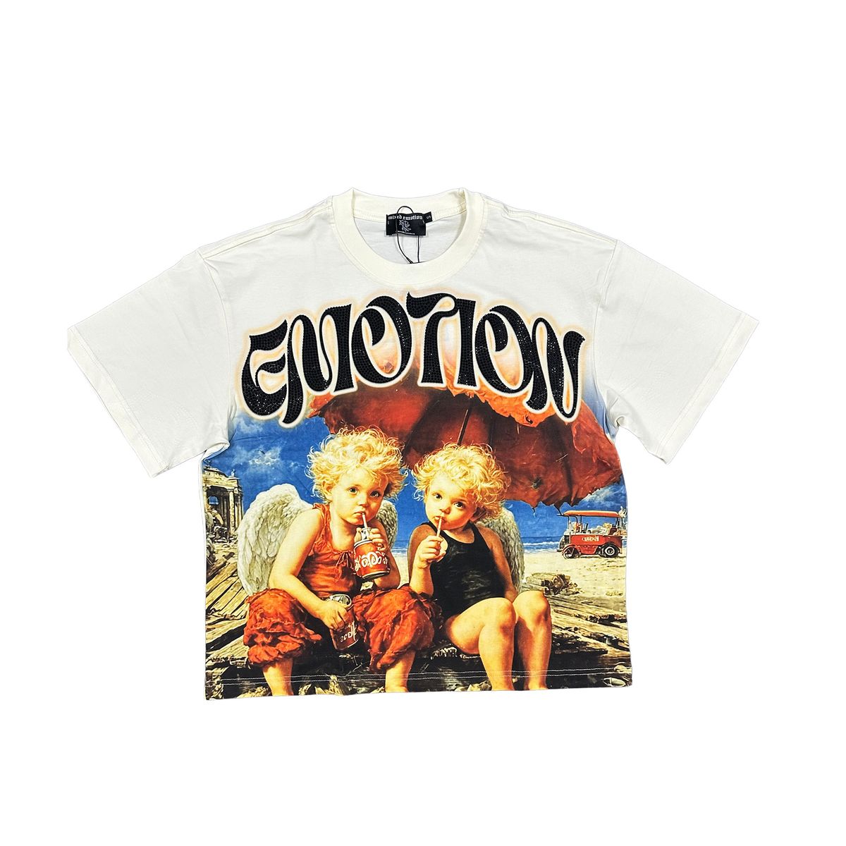 CREAM TWIN RHINESTONE TEE MIXED EMOTION