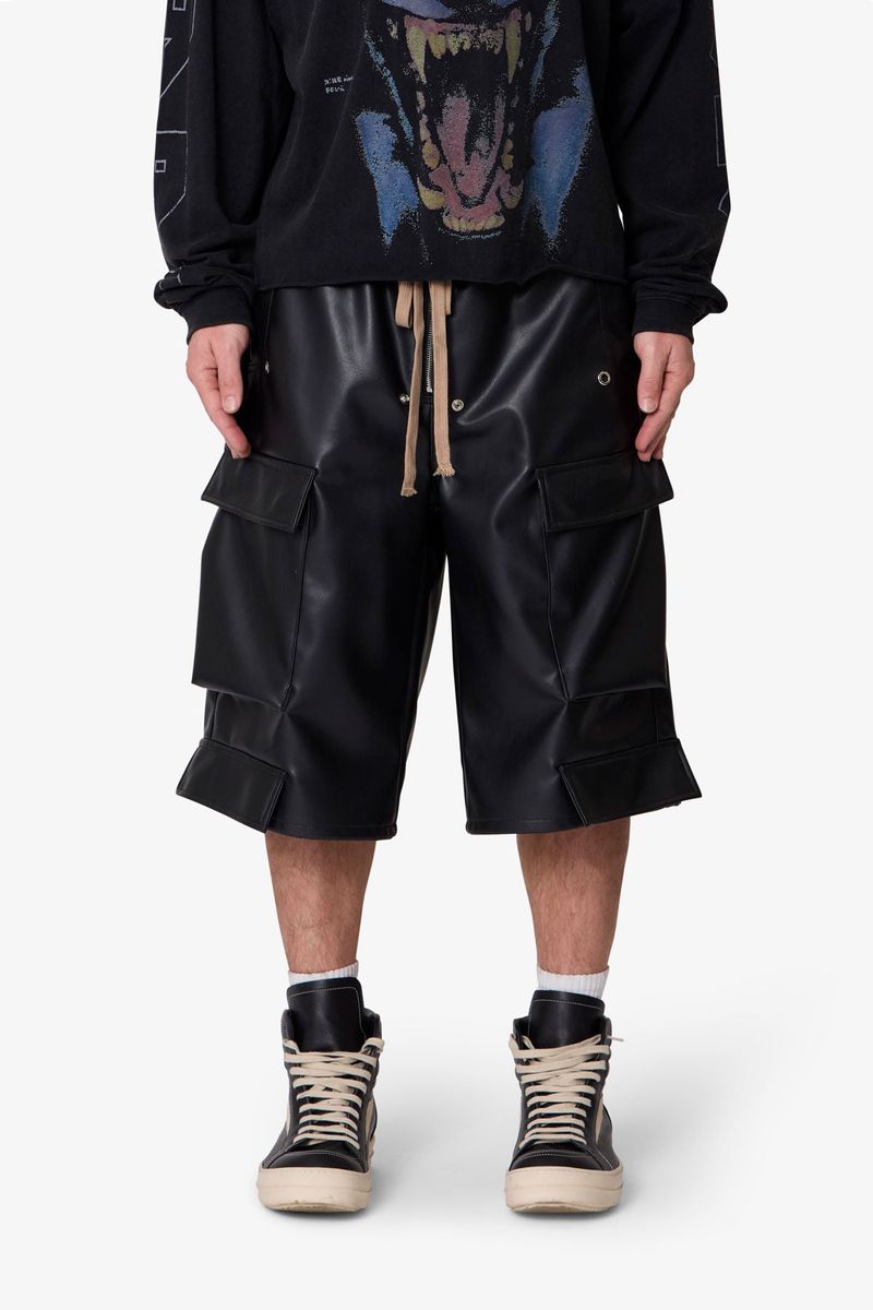 LEATHER RAVE CARGO SHORTS MNML