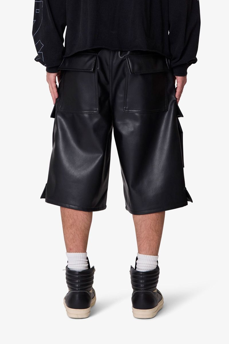LEATHER RAVE CARGO SHORTS MNML