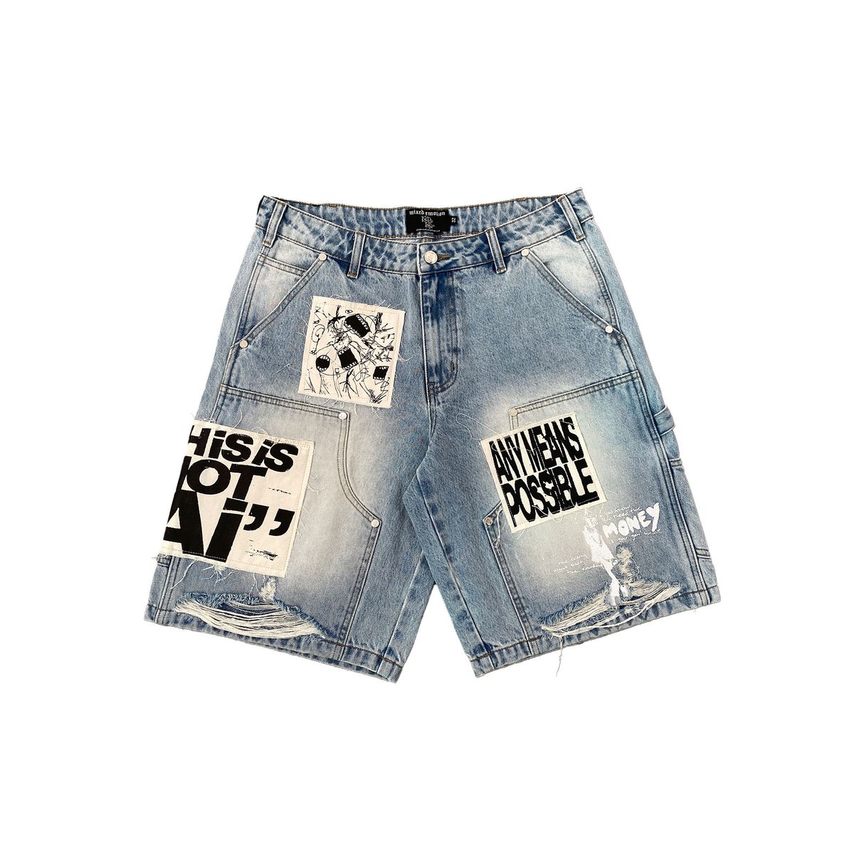 "AI" DENIM SHORTS MIXED EMOTION