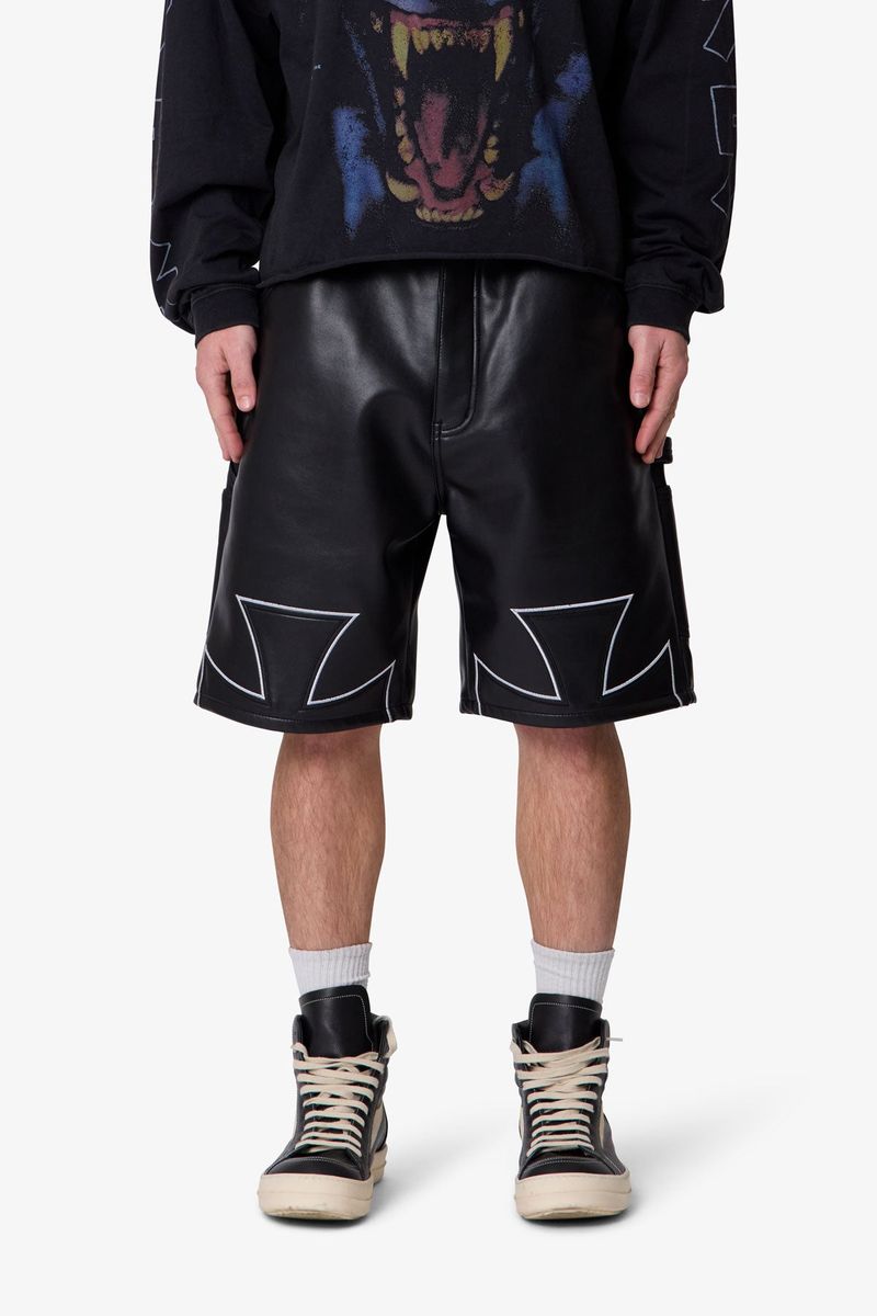 BAGGY IRON CROSS LEATHER SHORT MNML