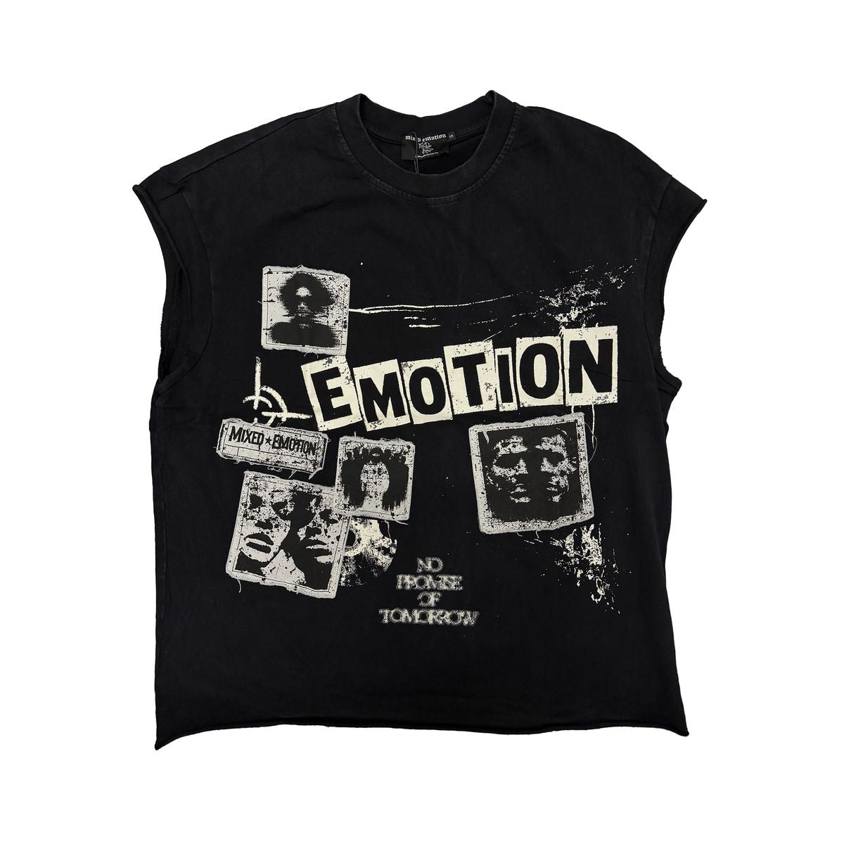NEWSPAPER SLEEVELESS TEE MIXED EMOTION