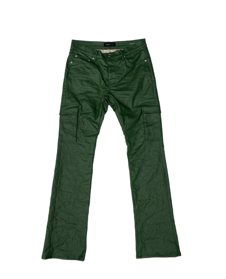 Purple Brand, P004 Flare Jean,  Pantent Film, Cargo, Green, Front