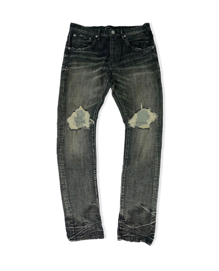 Purple Brand, P002 Slim Jean, Grey, Washed Black, Distressed, Front