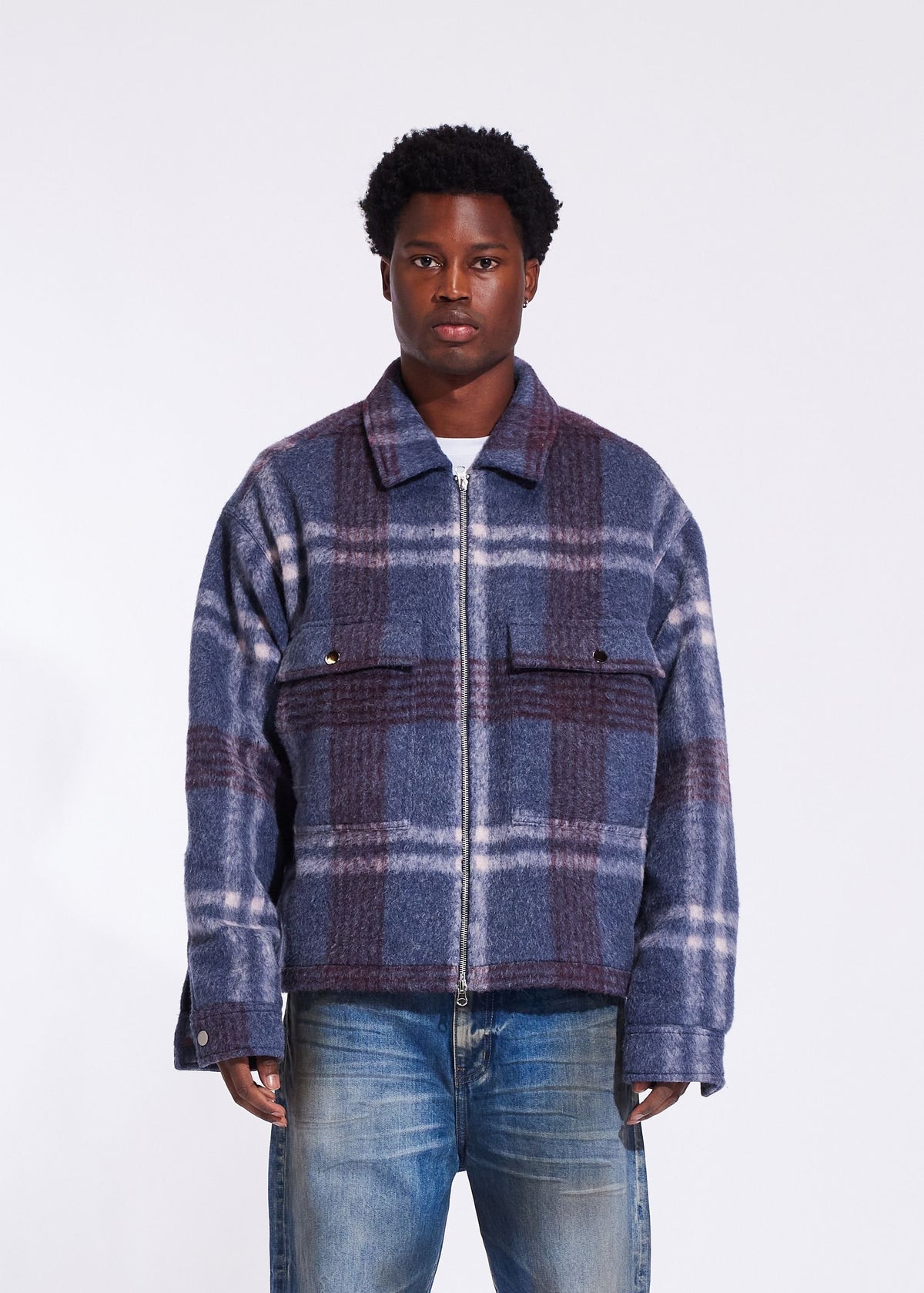IRVINE MOHAIR SHACKET CRYSP DENIM