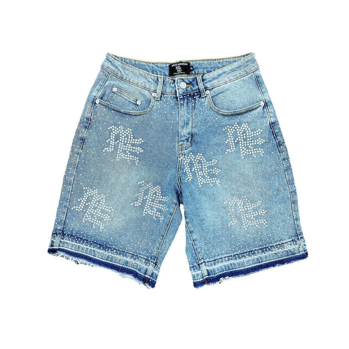 'ME' RHINESTONE DENIM SHORT MIXED EMOTION