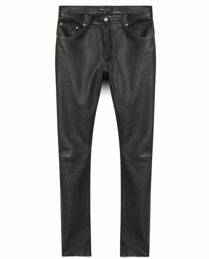 Purple Brand, P001 Skinny Jean, Black, Leather, Front