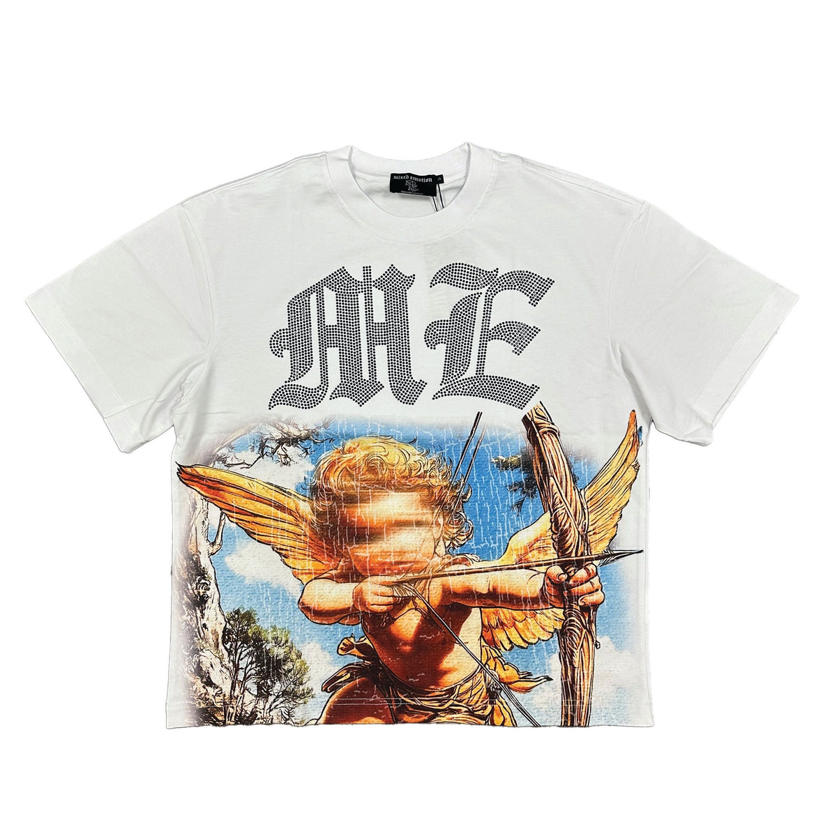 WHITE ANGEL RHINESTONE TEE MIXED EMOTION