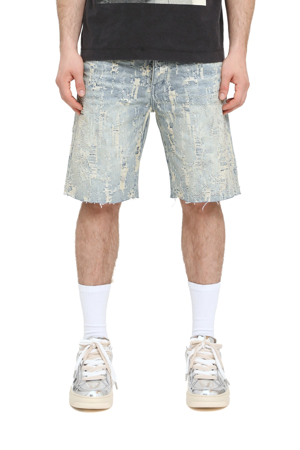 P059-BDRL126 DENIM SHORT DESTROYED PURPLE BRAND
