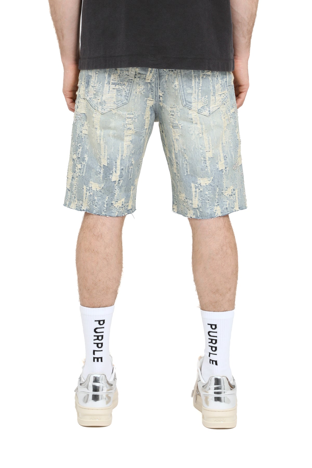 P059-BDRL126 DENIM SHORT DESTROYED PURPLE BRAND