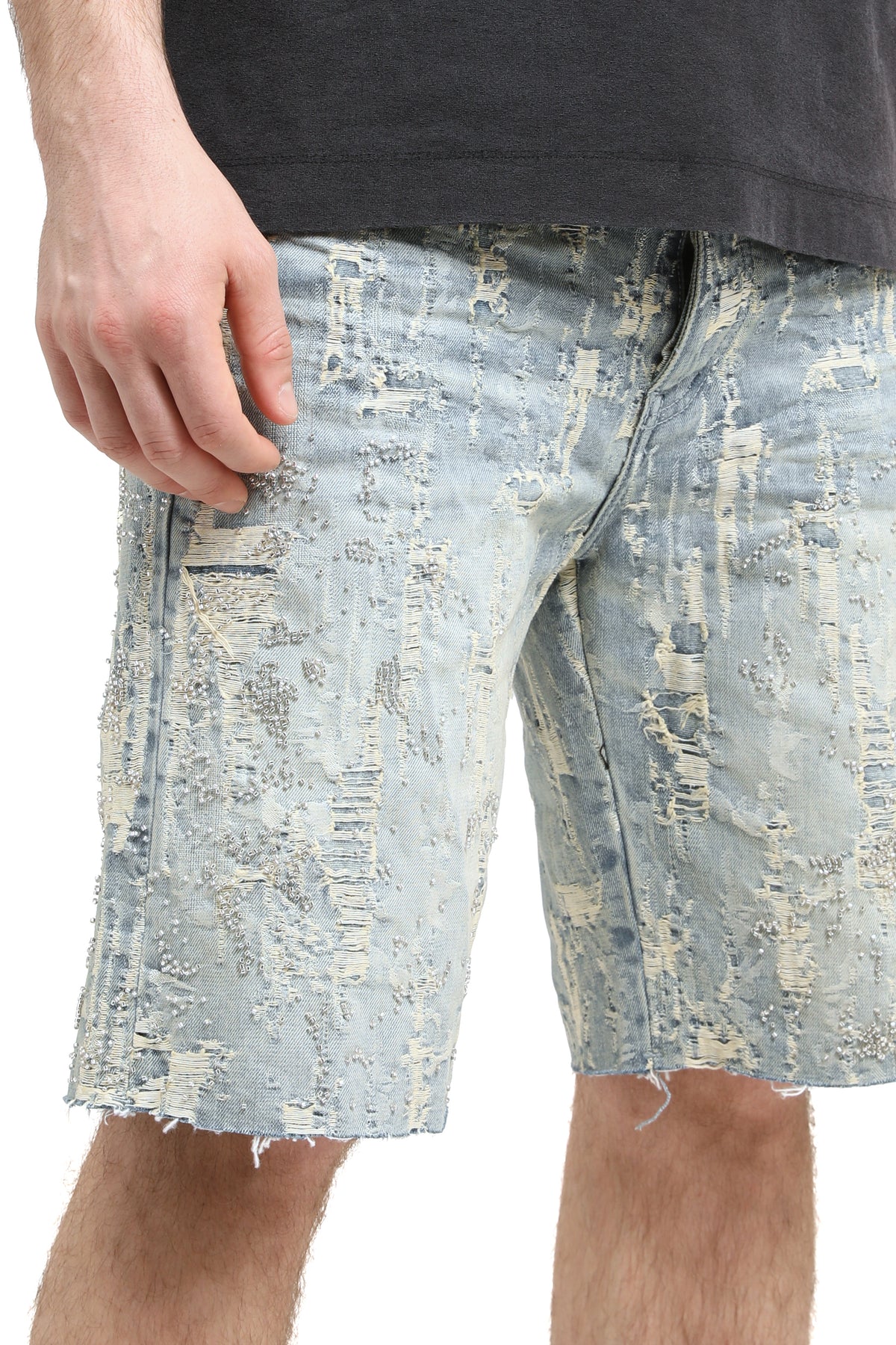 P059-BDRL126 DENIM SHORT DESTROYED PURPLE BRAND