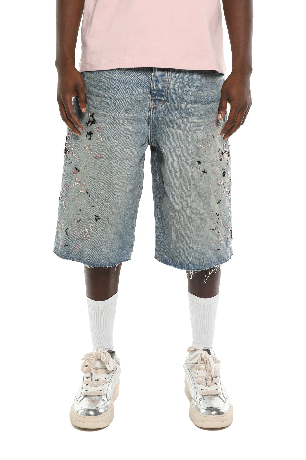 P070-UBSM226 BEADED SPLATTER SHORT PURPLE BRAND