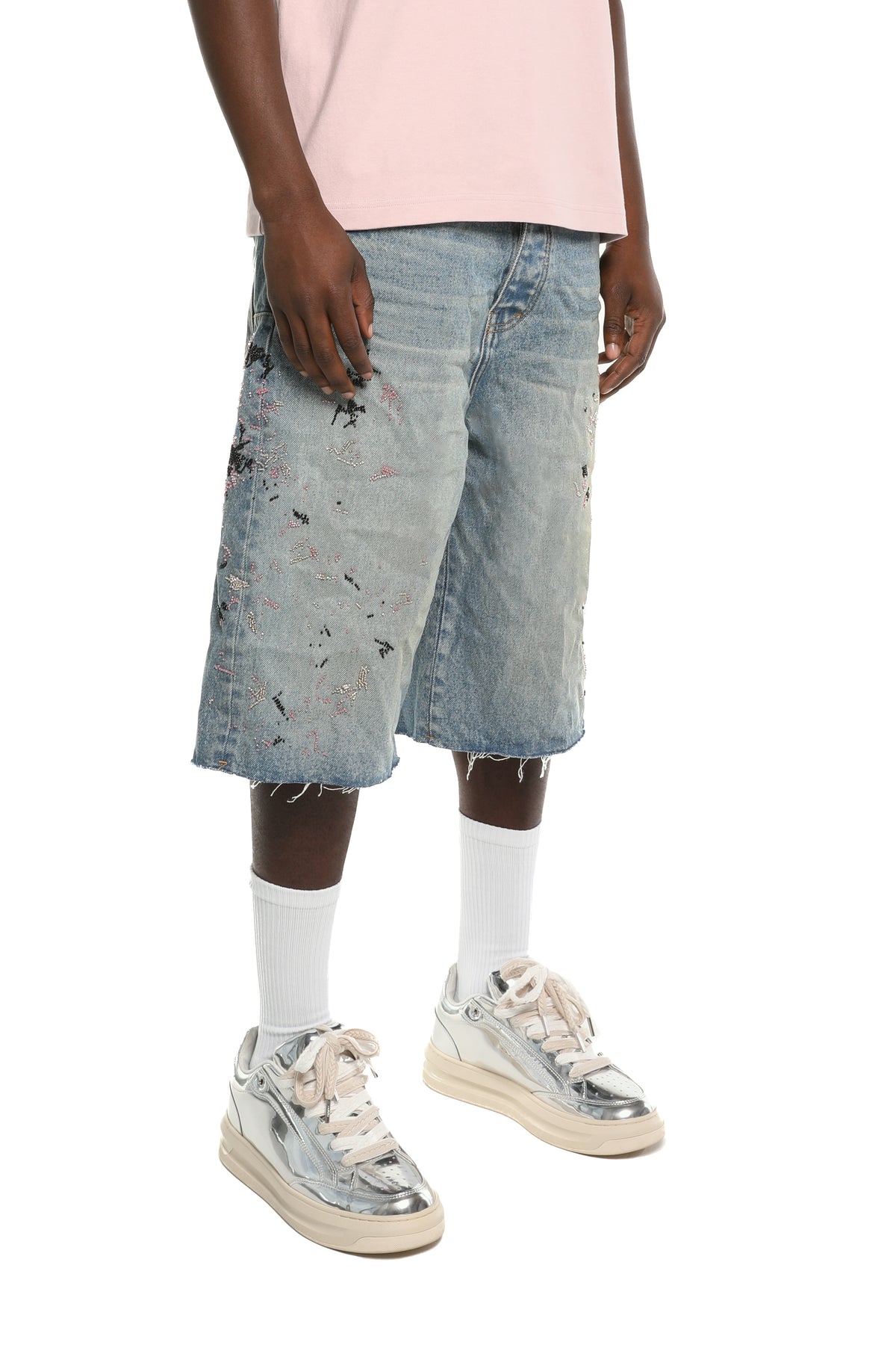 P070-UBSM226 BEADED SPLATTER SHORT PURPLE BRAND
